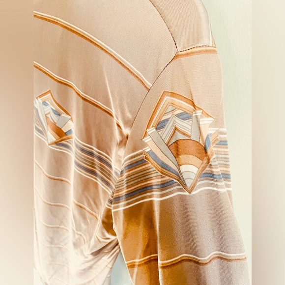 Vtg 60s 70s Disco Shirt Polyester Dagger Collar Kennington LTD Mens Large Brown - Picture 5 of 10